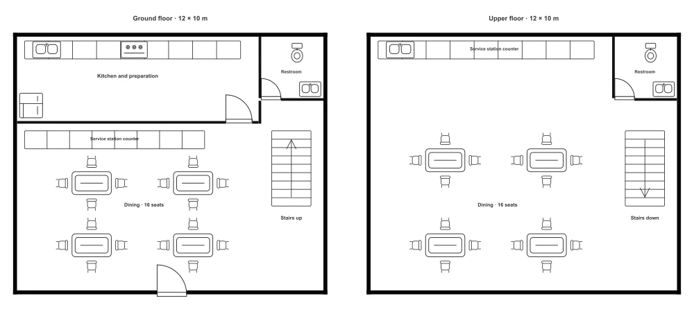Two-story restaurant floor plan preview