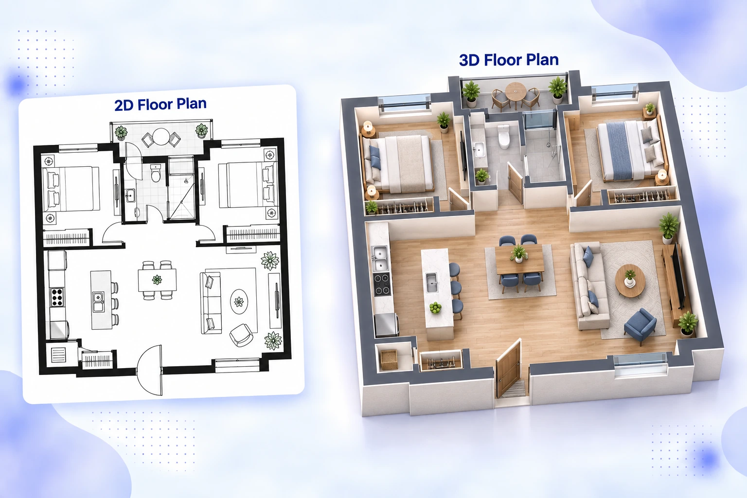 AI-generated apartment floor plan with connected rooms