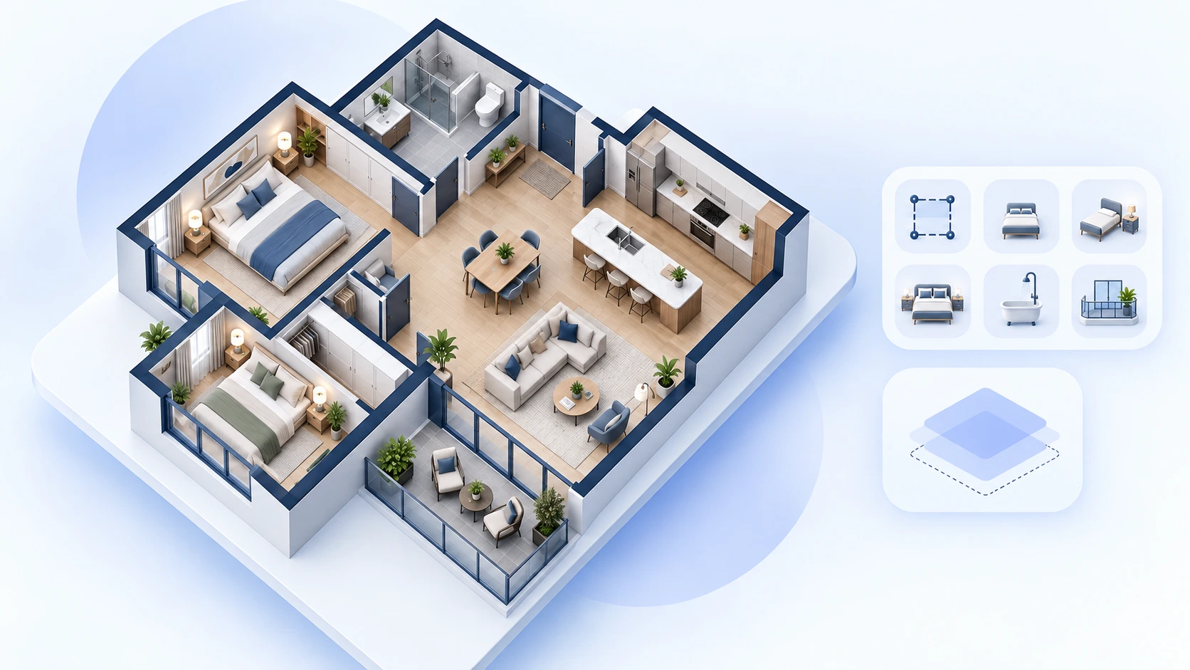 Apartment floor plan controls for area, rooms, and layout preferences