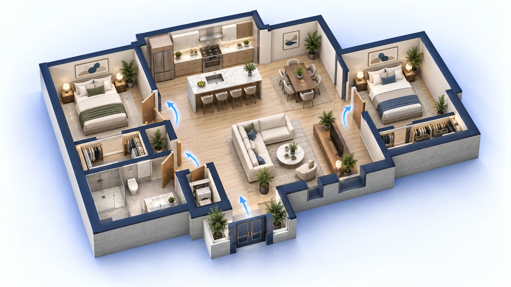 Studio and multi-bedroom apartment floor plan concepts