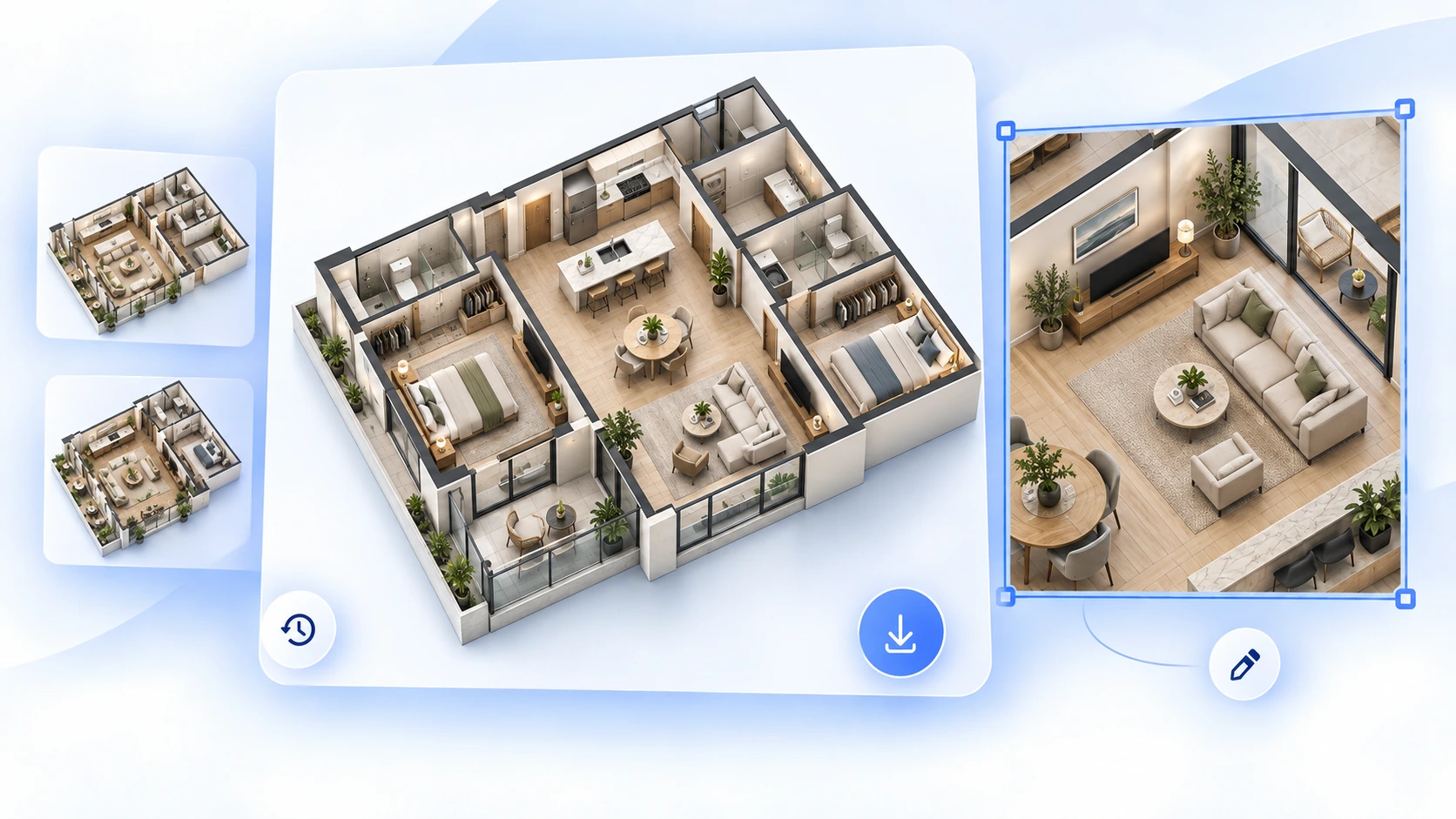 Apartment floor plan versions moving from History and Preview into Floor Plan Editor