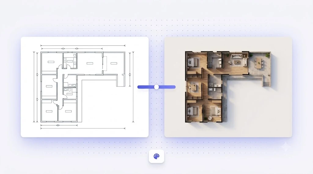 Architect presenting a floor plan in different styles