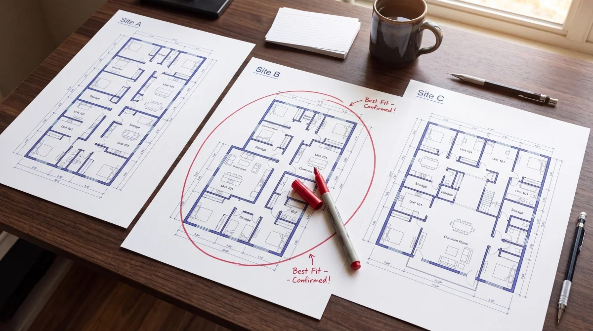 A developer comparing multiple site layout options generated by AI