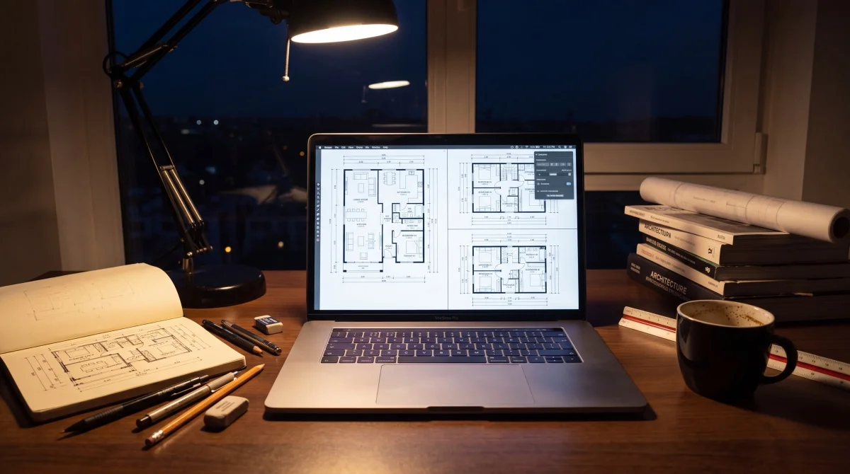 An architecture student generating rapid concept floor plans for a studio critique
