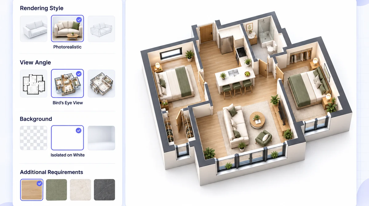 Photorealistic style option for creating a 3D floor plan