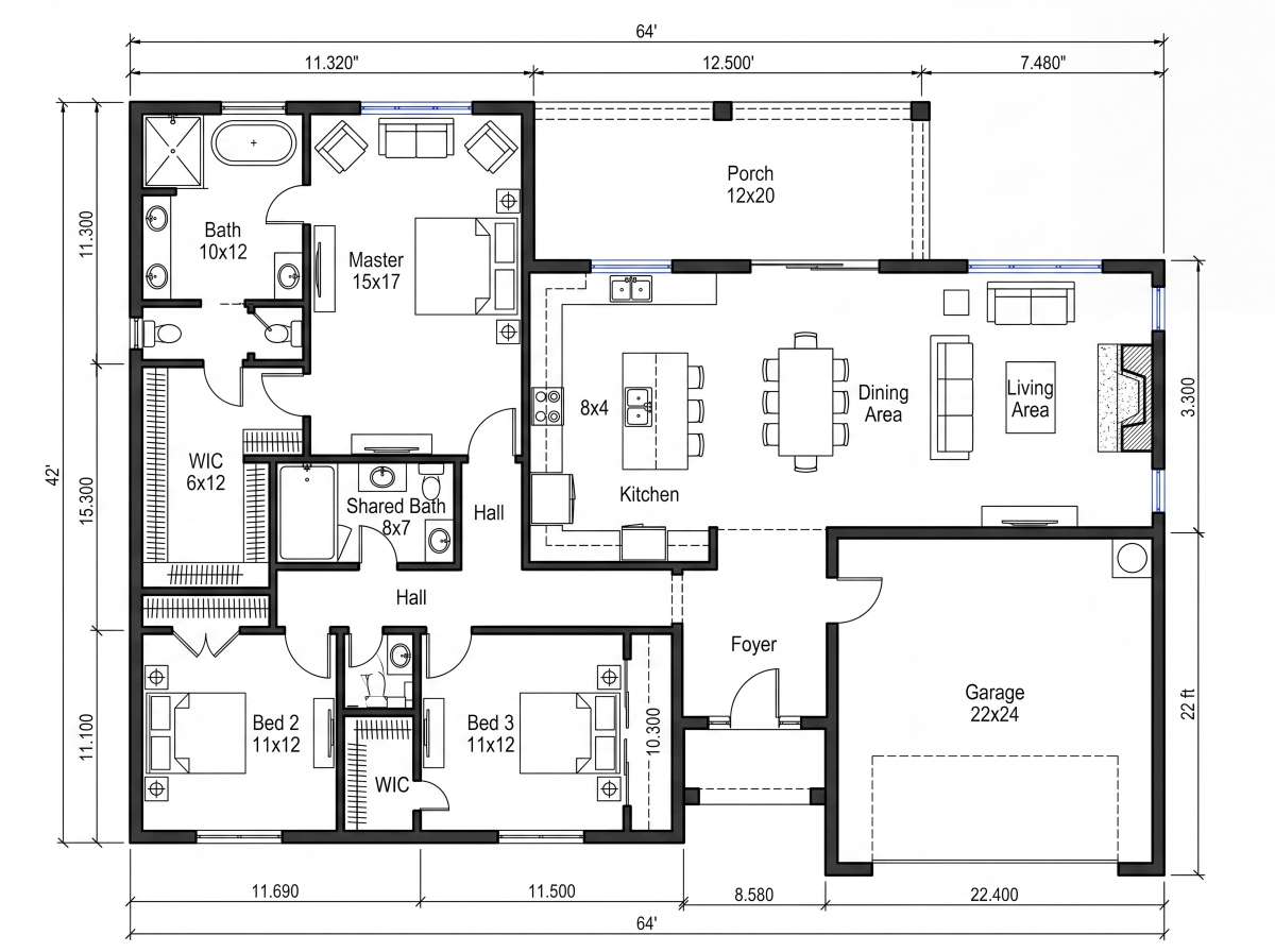 Blueprint Style Floor Plan