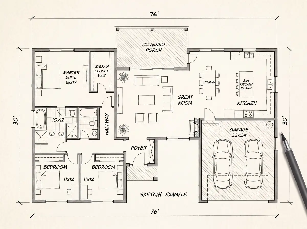 Hand-Drawn Style Floor Plan