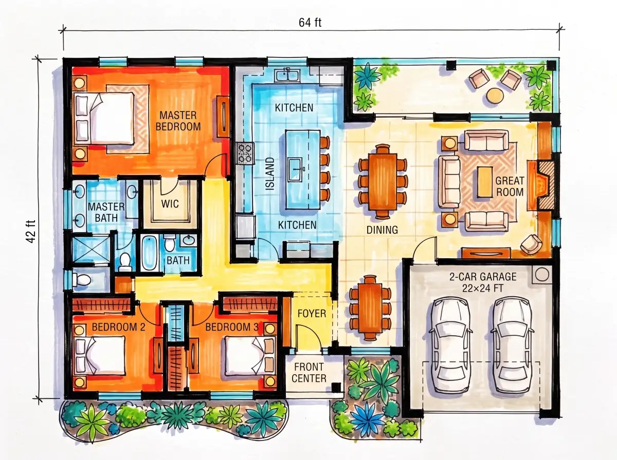 Marker Pen Style Floor Plan