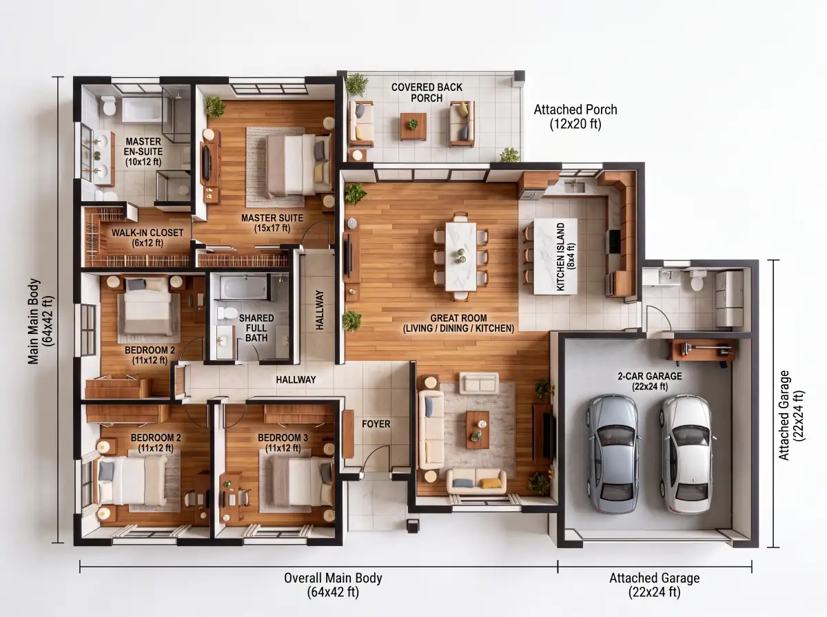 Realistic Style Floor Plan