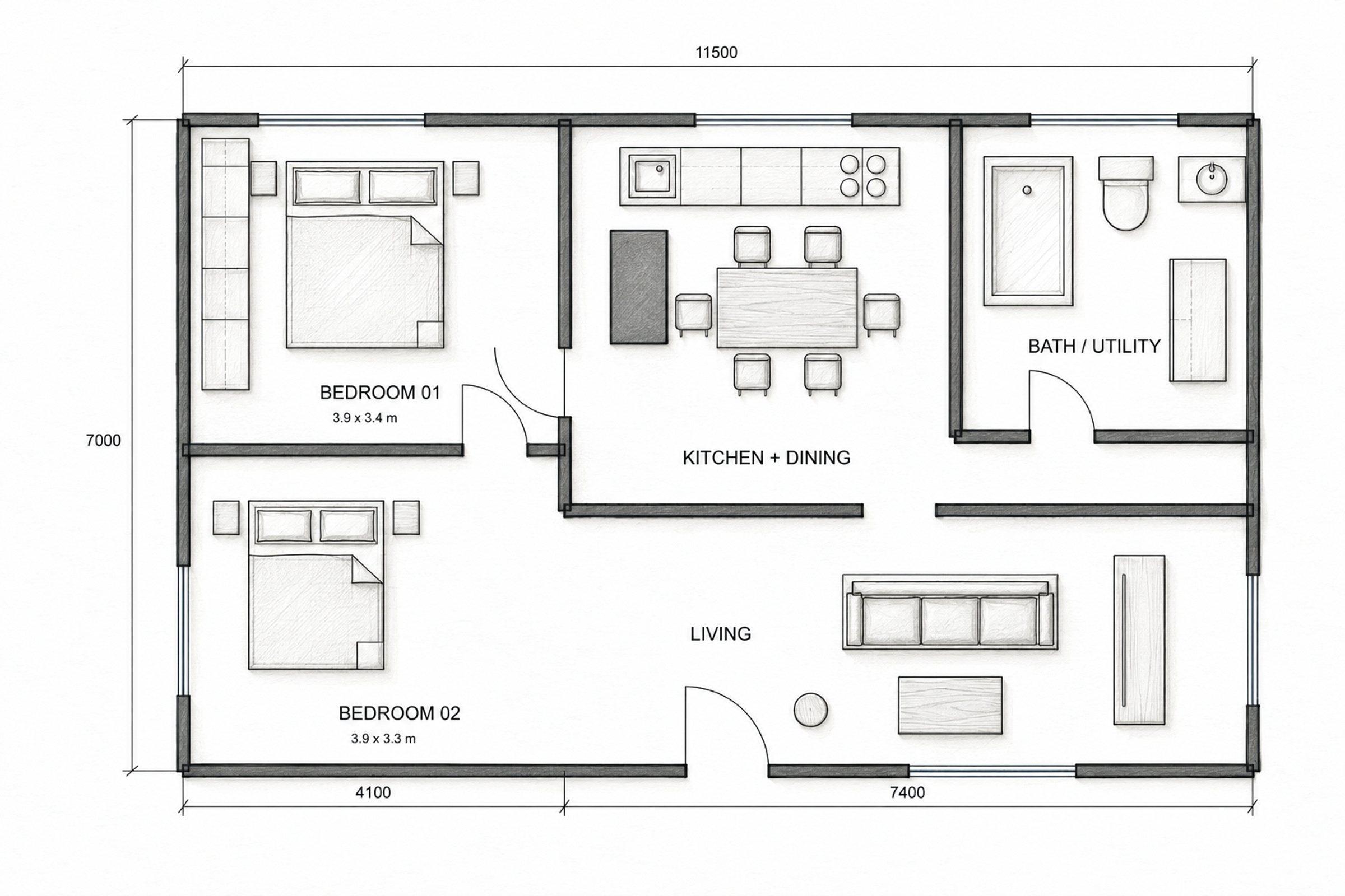 Two-bedroom house plan
