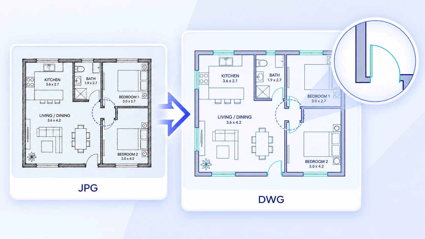 Source drawing compared with a CAD preview detail
