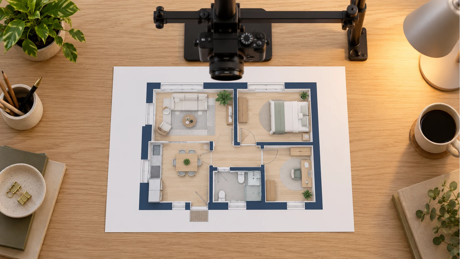 Paper plan photographed straight on