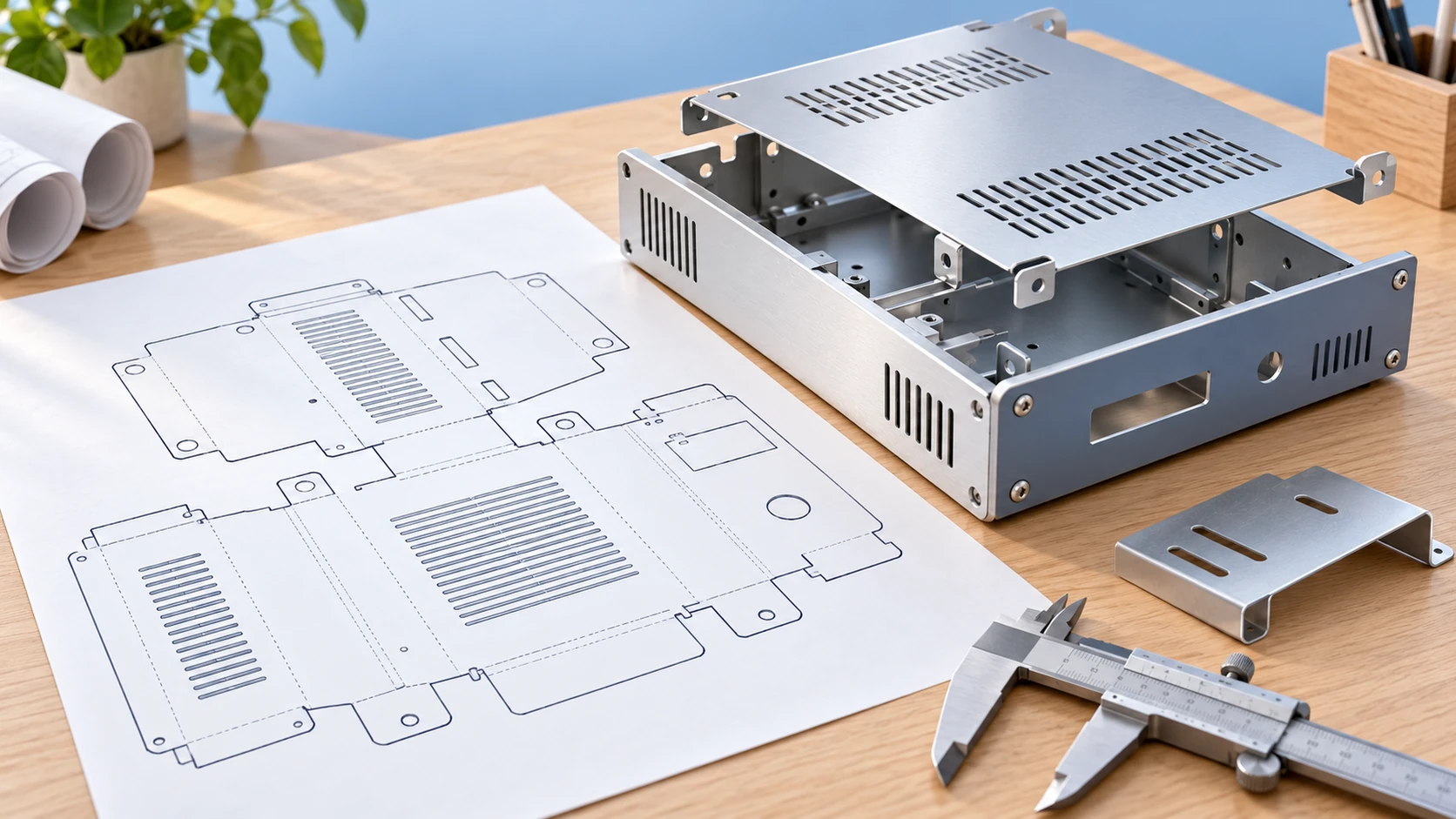 Metal part drawing used as a CAD reference