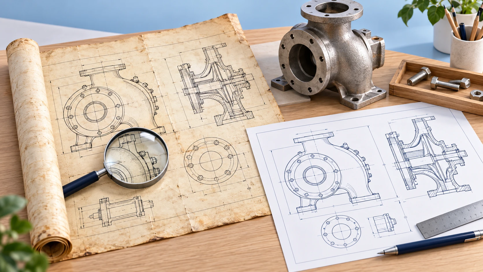 Archived technical drawing compared with the source