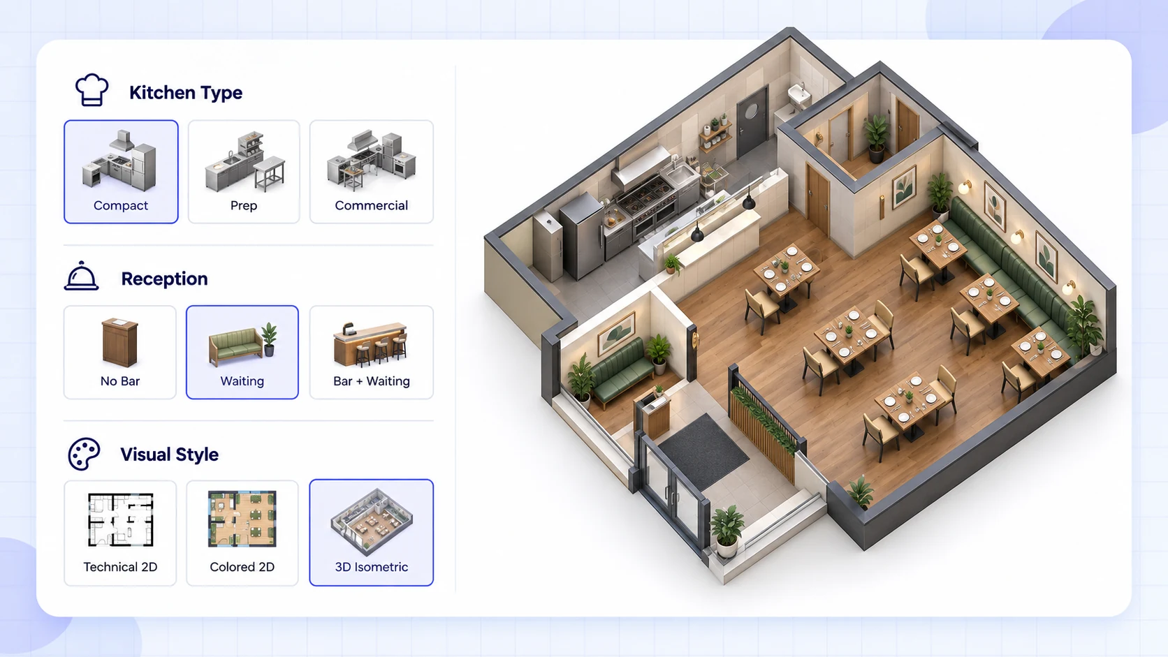 Set Kitchen, Reception, and Visual Options