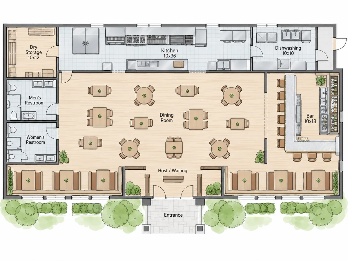 Colored 2D Style Floor Plan