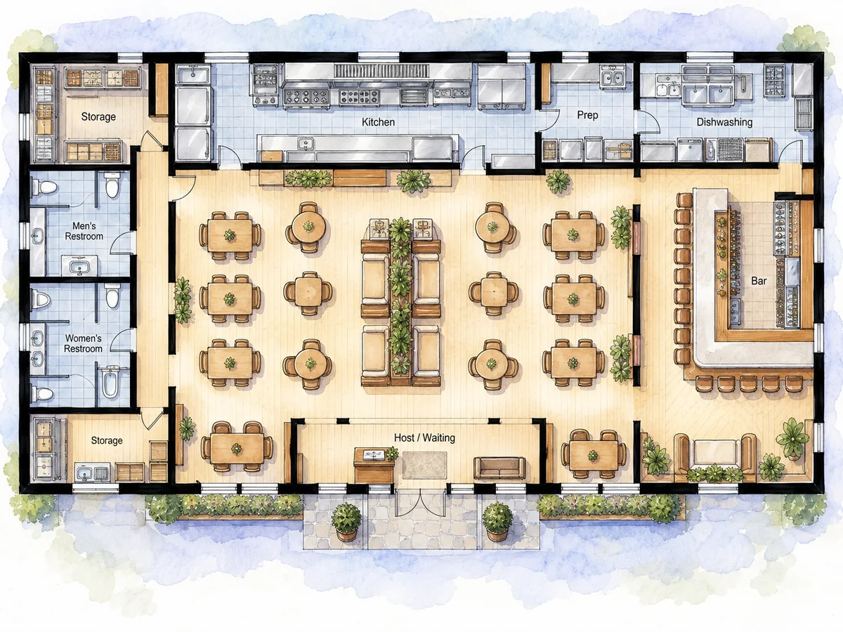 Watercolor Style Floor Plan